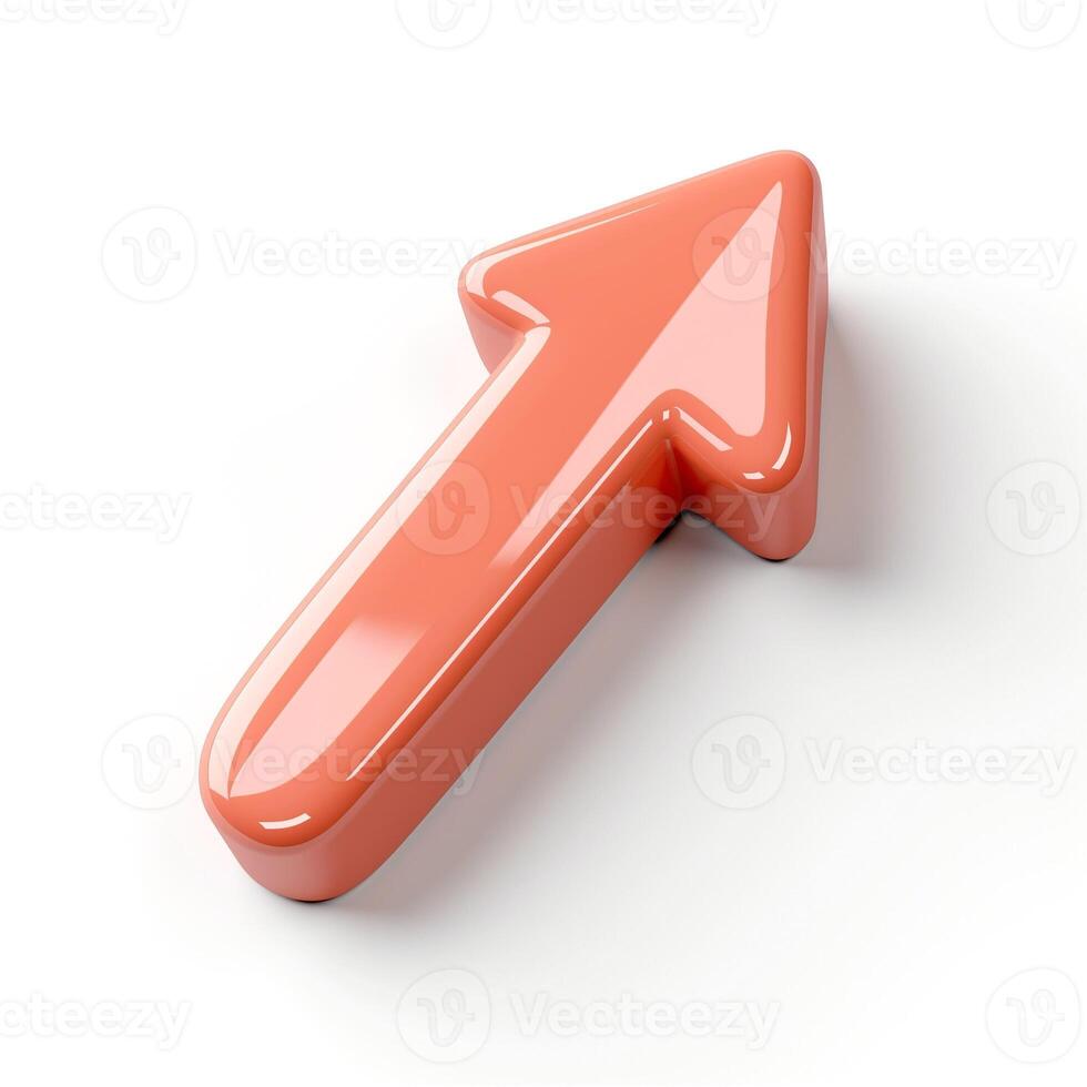 A glossy, coral-colored upward arrow symbolizing growth and progress. photo