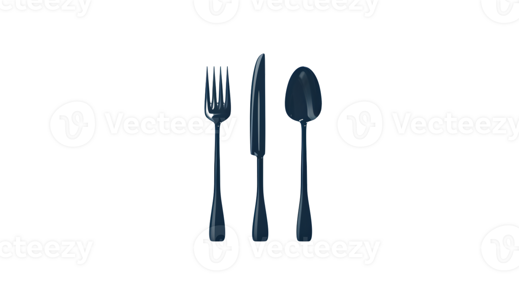 Elegant Cutlery Set Fork Knife and Spoon in Dark Blue with Black Background for Culinary Des png
