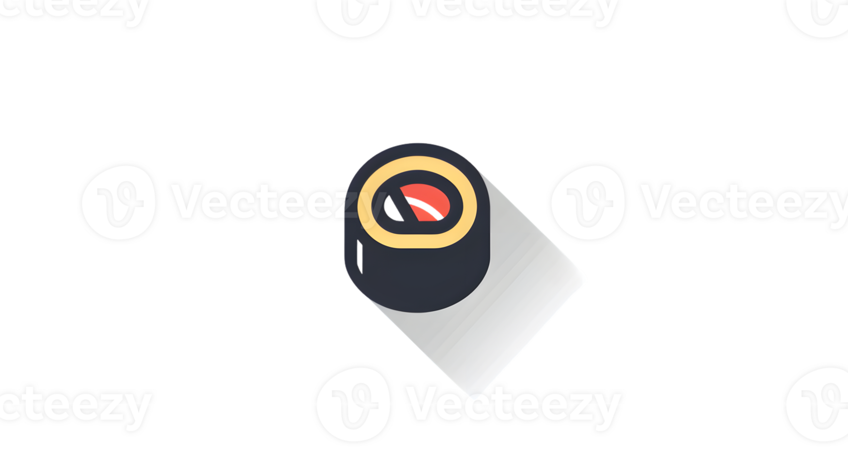 A sleek black cylindrical object with a red and yellow circular design resting on a white surf png