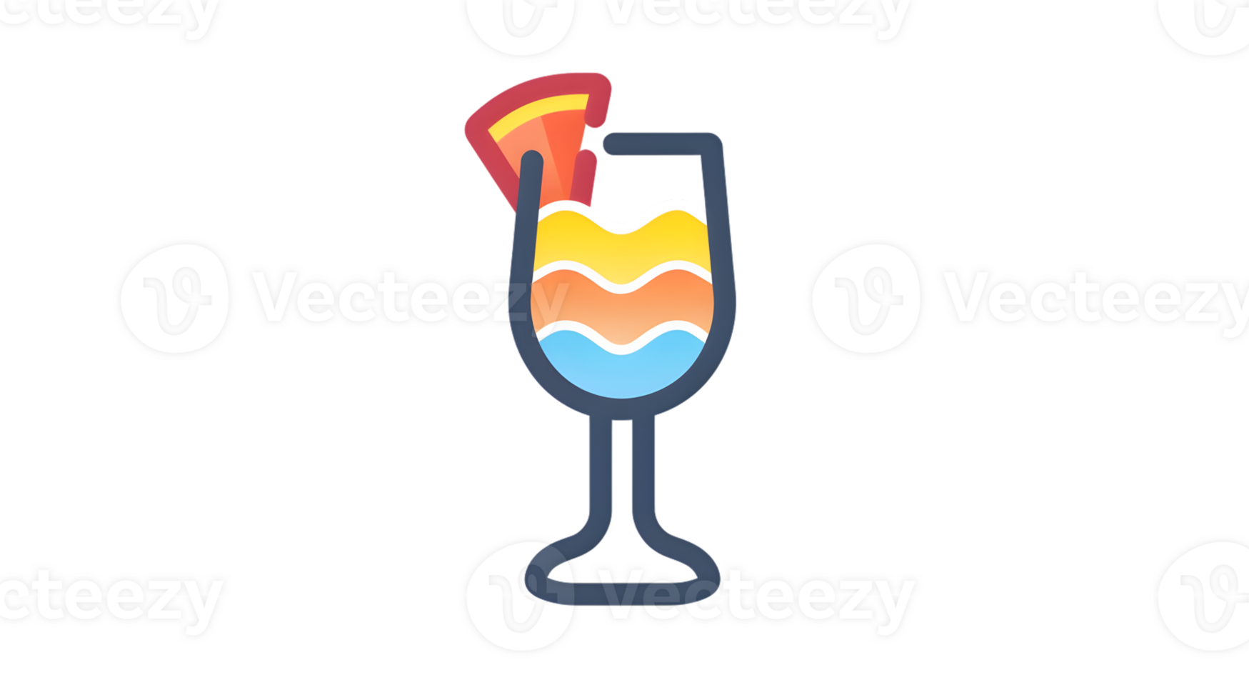 Colorful Layered Cocktail in a Glass with a Slice of Fruit Garnish png