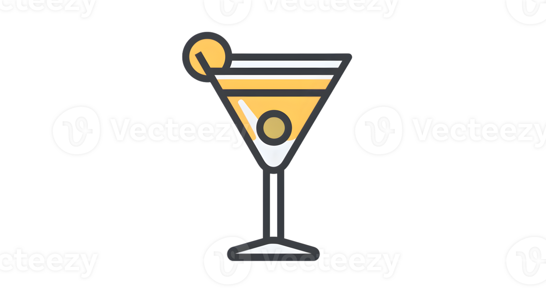 A classic cocktail glass with a yellow drink and olive perfect for bar menus recipes and par png