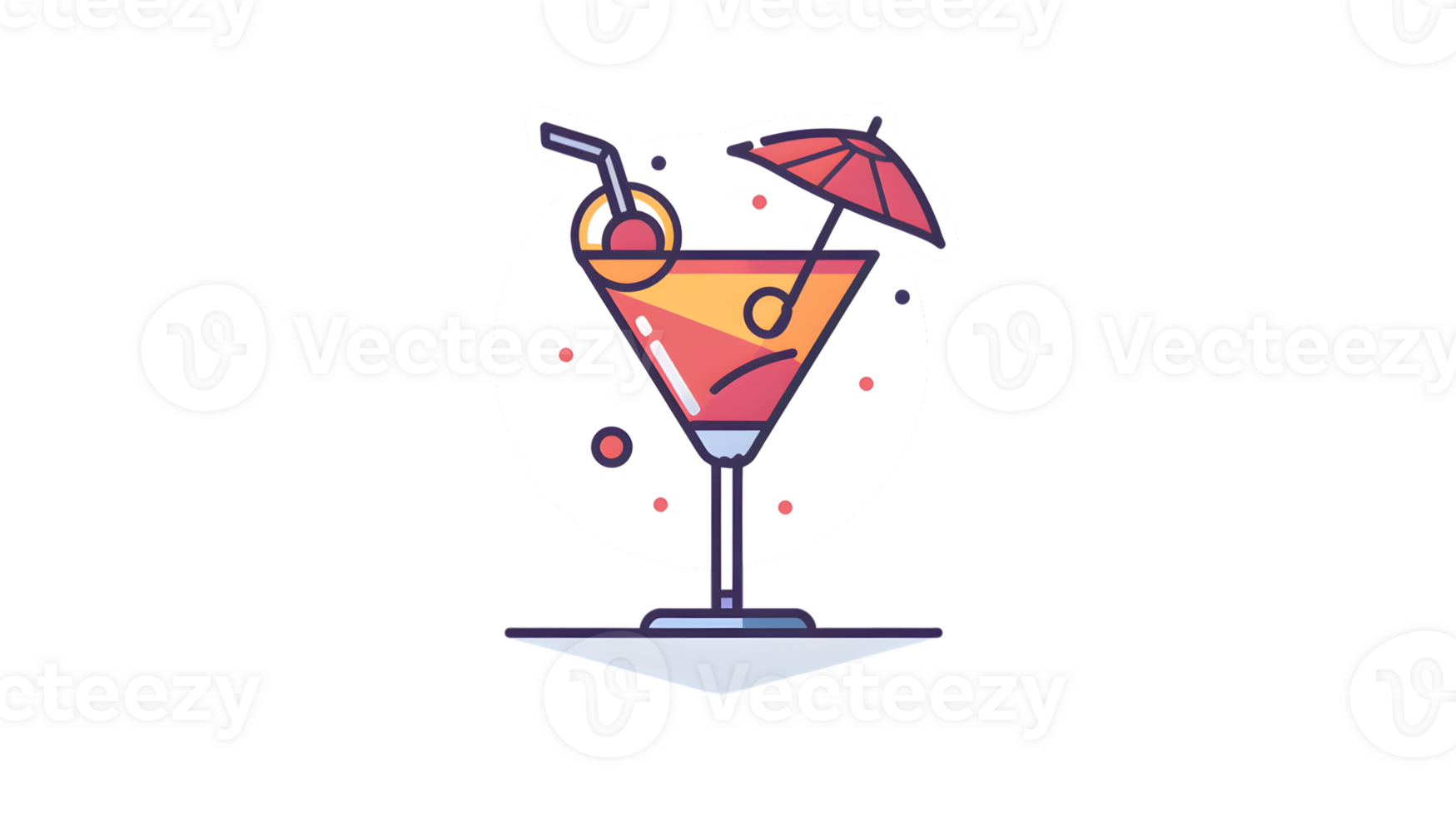 A colorful cocktail in a martini glass with an umbrella and straw perfect for summer drinks an png