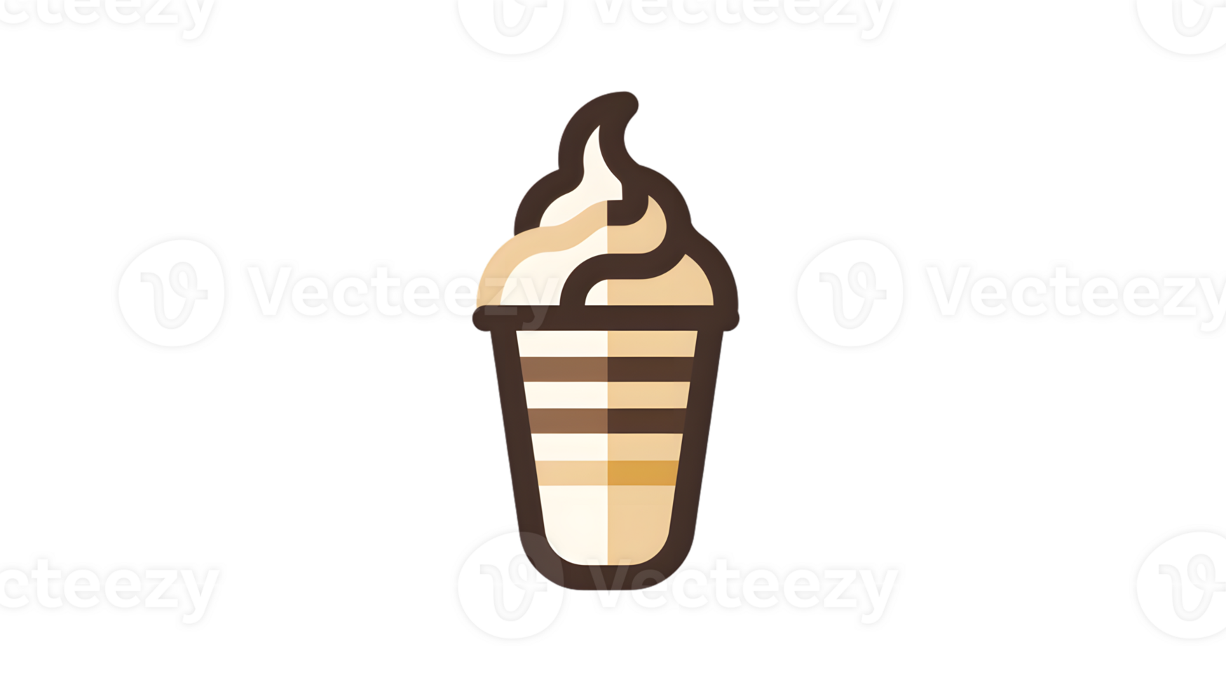 Frothy Beverage in a Striped Cup with Whipped Cream and Chocolate Drizzle png