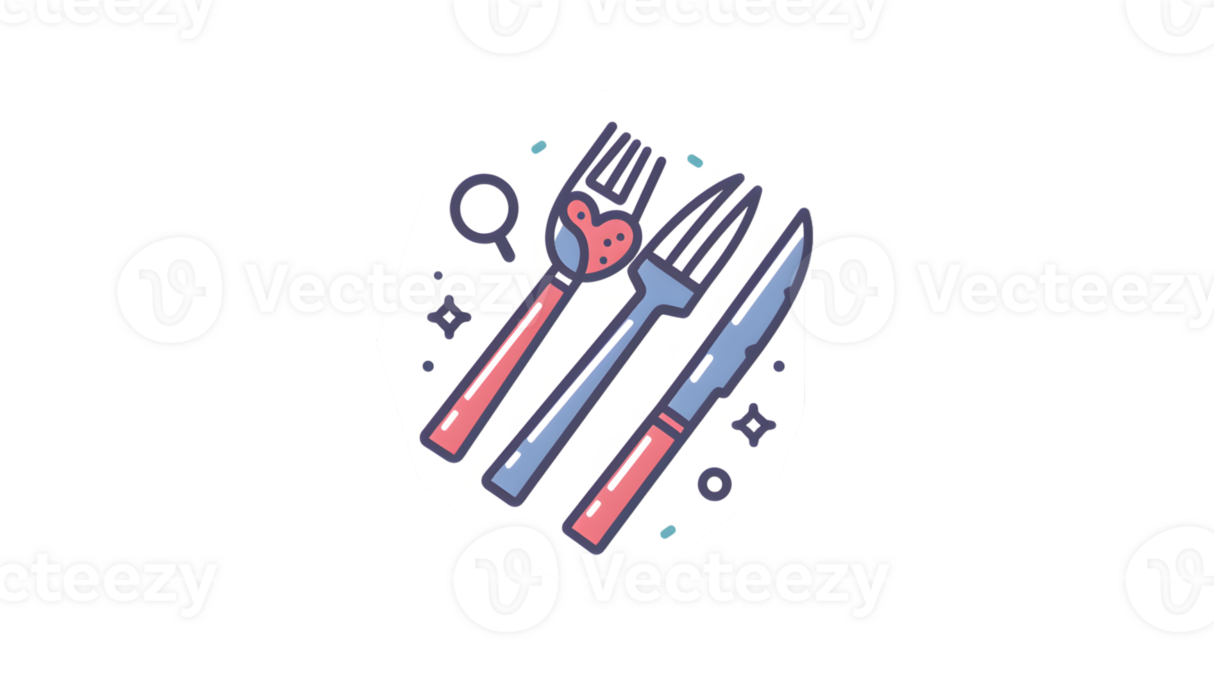 Dining Utensils on a Hexagonal Plate A Vibrant Illustration Featuring Fork Knife and Spoon w png