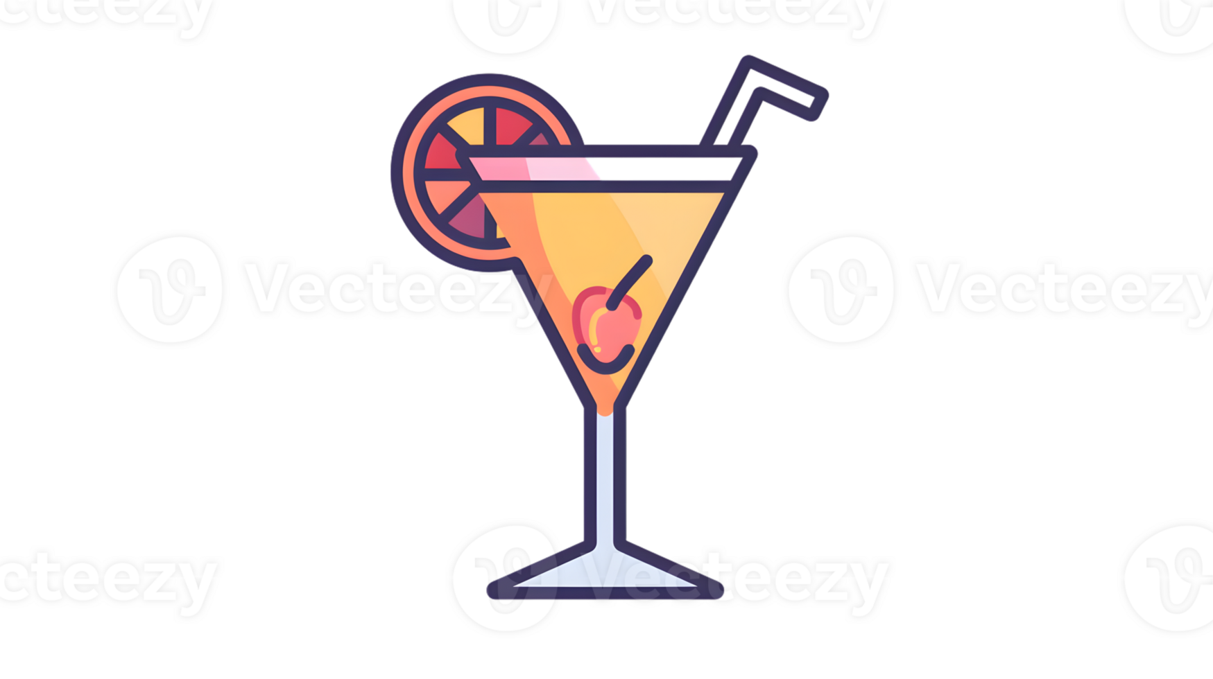 A vibrant cocktail in a martini glass with a slice of citrus and cherry garnish perfect for ba png