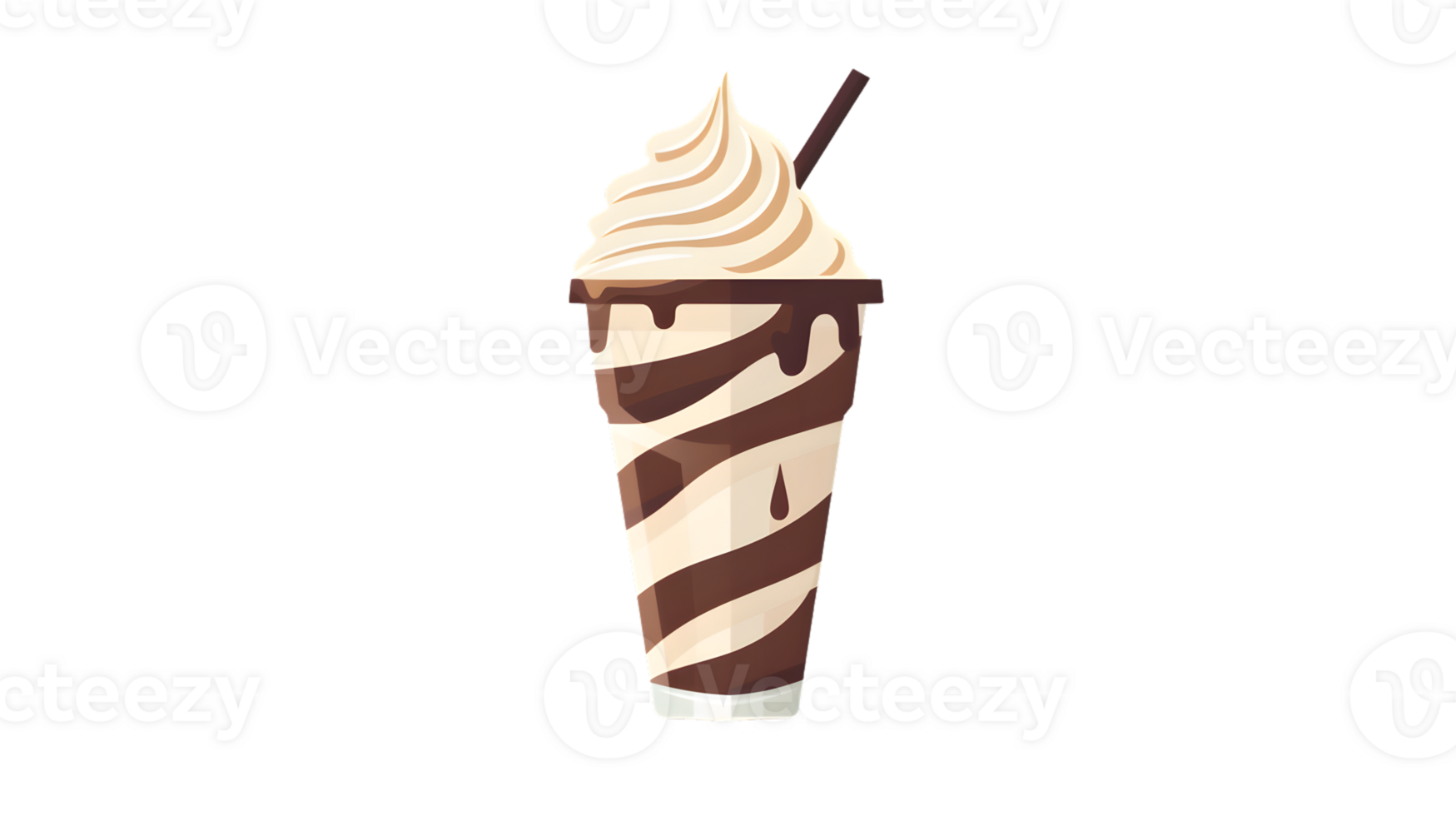 Delicious Chocolate Swirl Ice Cream in a Cup with Whipped Topping and Straw Perfect for Desser png