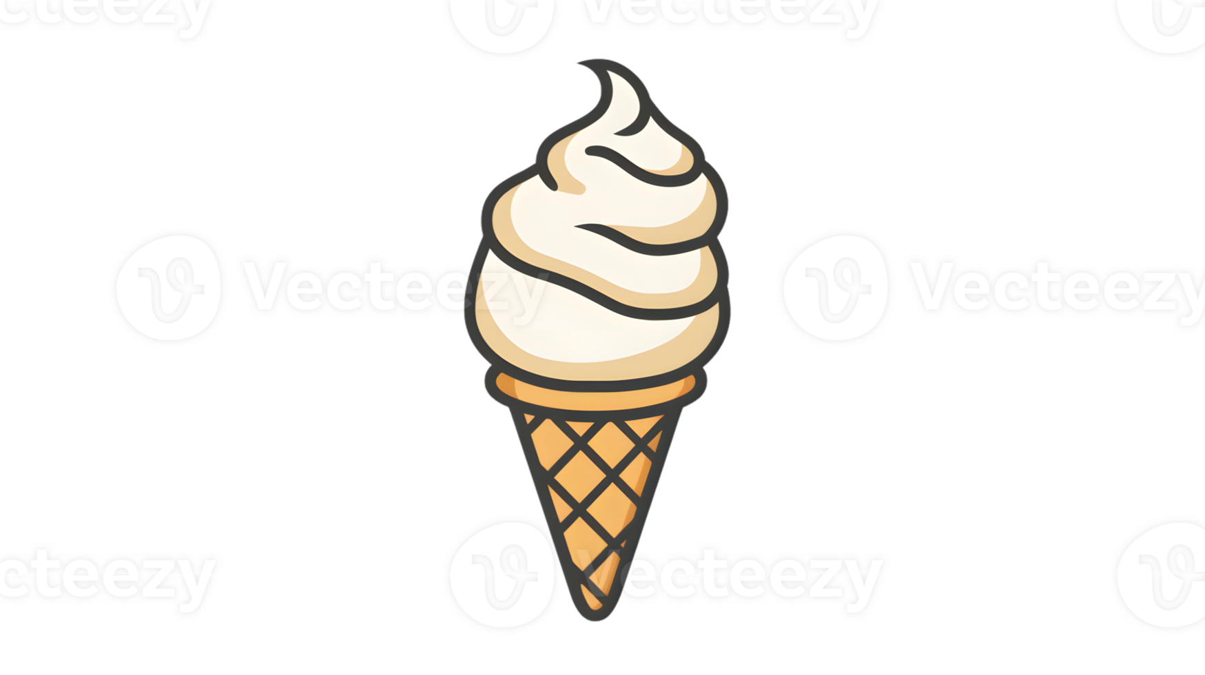 Delicious Vanilla Ice Cream Cone with Swirls Sweet Dessert Illustration for Menus and Recipes png