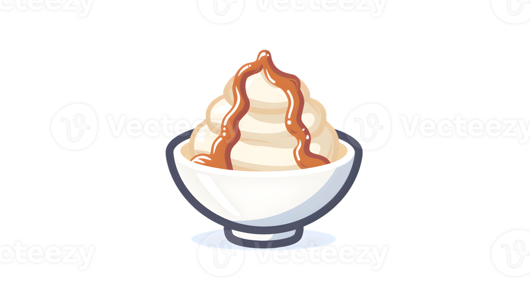 Delicious Soft Serve Ice Cream with Caramel Topping in a Bowl Perfect for Dessert and Treats png