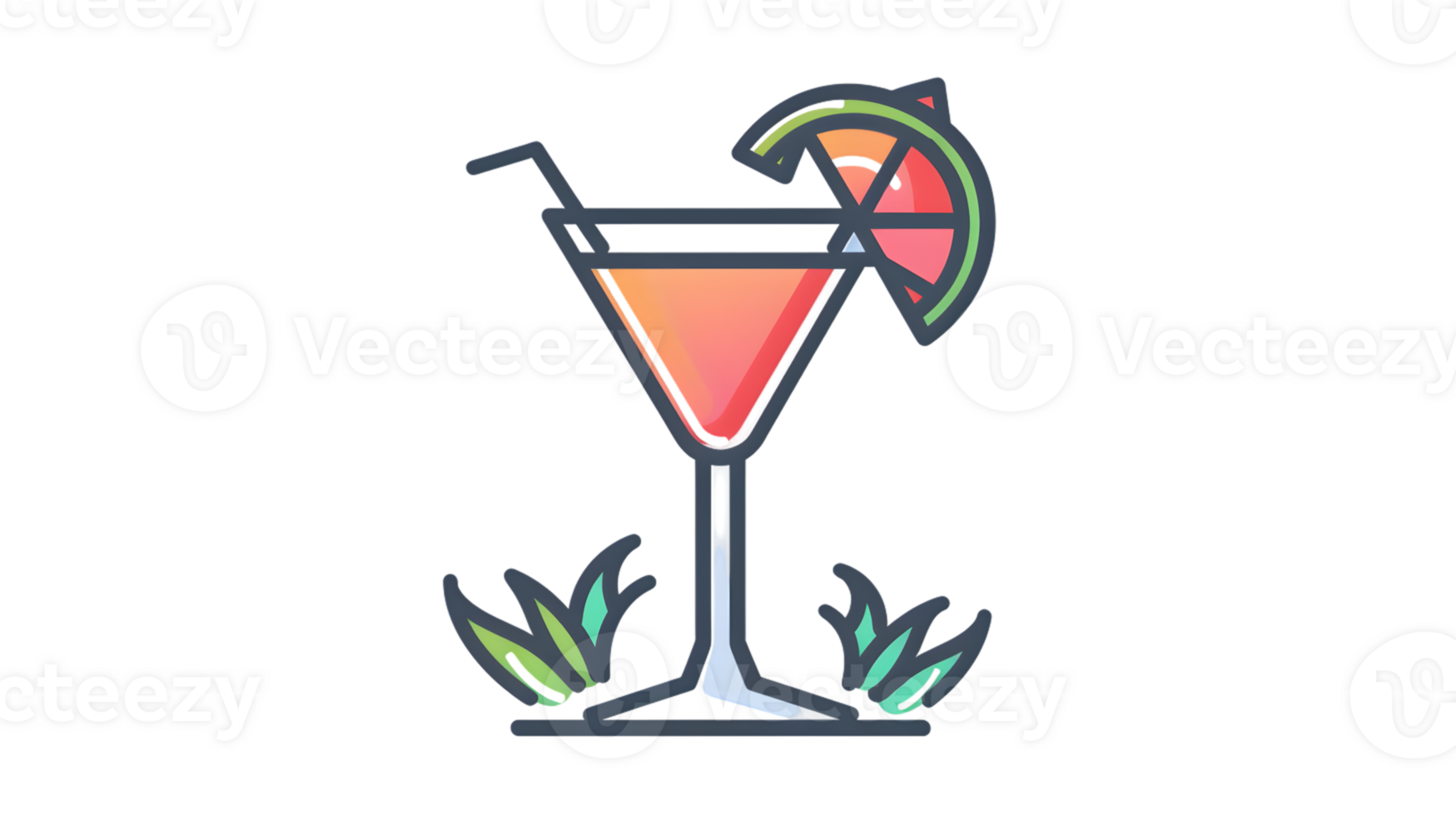 Colorful Cocktail in a Martini Glass with Garnish and Straw png