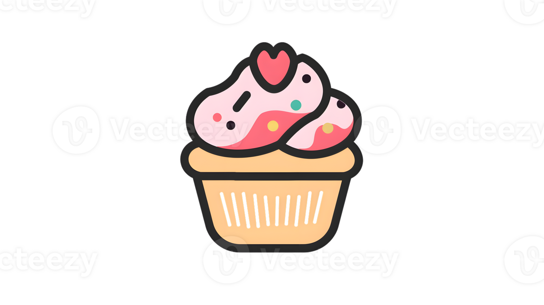 Delightful Cartoon Cupcake with Whimsical Faces and Colorful Sprinkles png