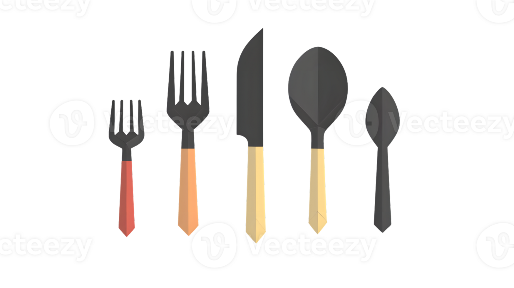 Set of Minimalist Cutlery with Colorful Handles Forks Knife and Spoons for Culinary Design a png