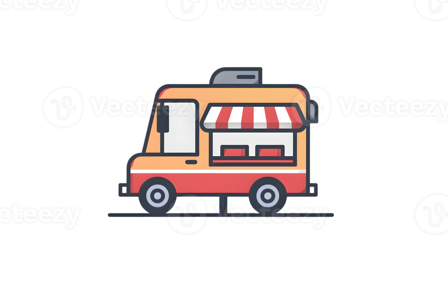 Food Truck with Striped Awning Mobile Catering and Street Food Service Illustration png