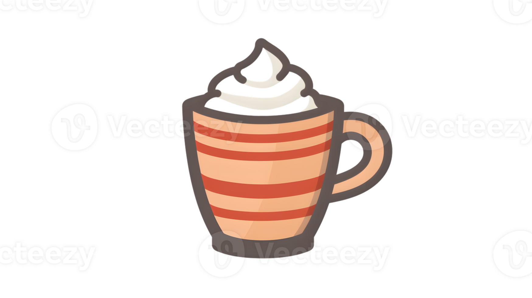Cozy Hot Beverage with Whipped Cream in a Striped Mug Perfect for Winter Themes and Warm Drink png