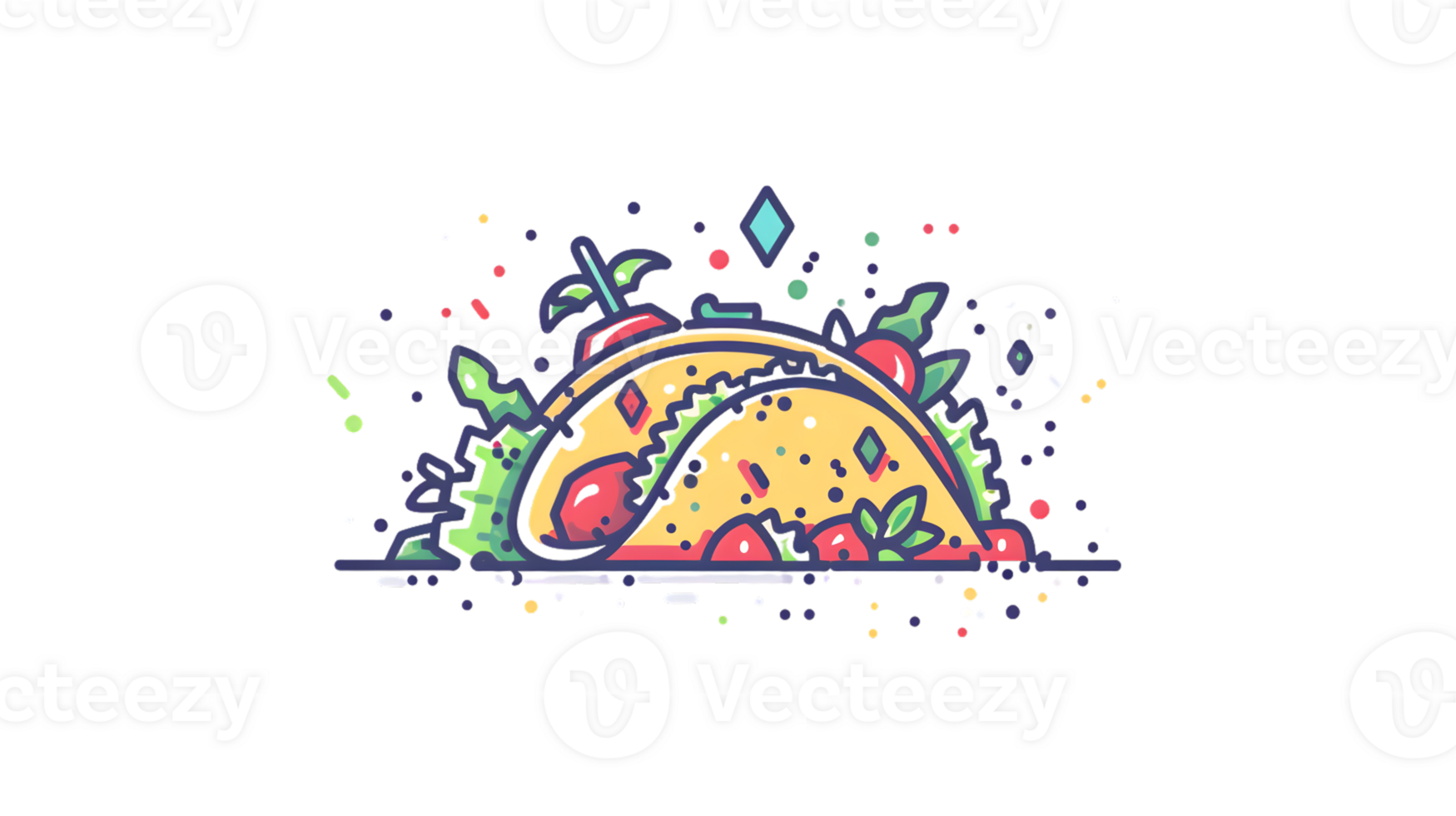 Colorful Taco Illustration with Festive Sprinkles and Fresh Ingredients png