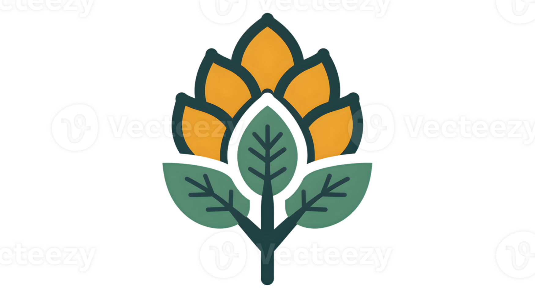 Stylized Sunflower Illustration with Green Leaves and Stem Ideal for NatureThemed Designs Bo png