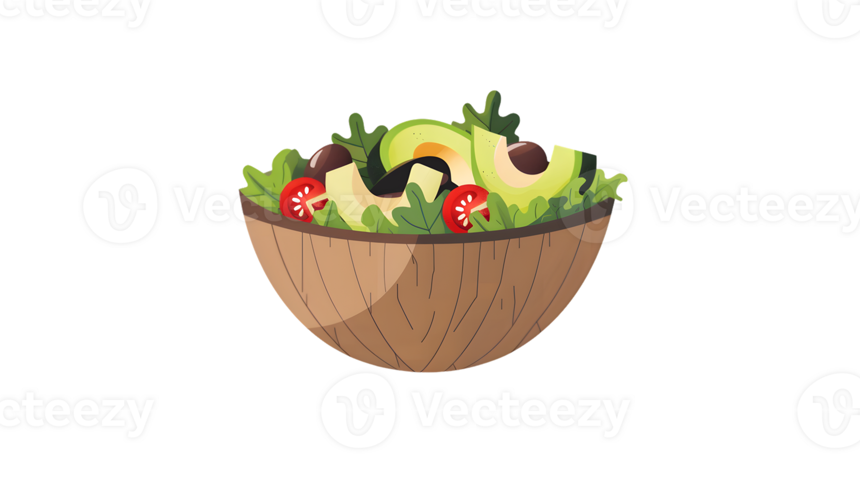 Fresh Avocado Salad in Wooden Bowl A Healthy and Nutritious Meal with Sliced Tomatoes Olives png