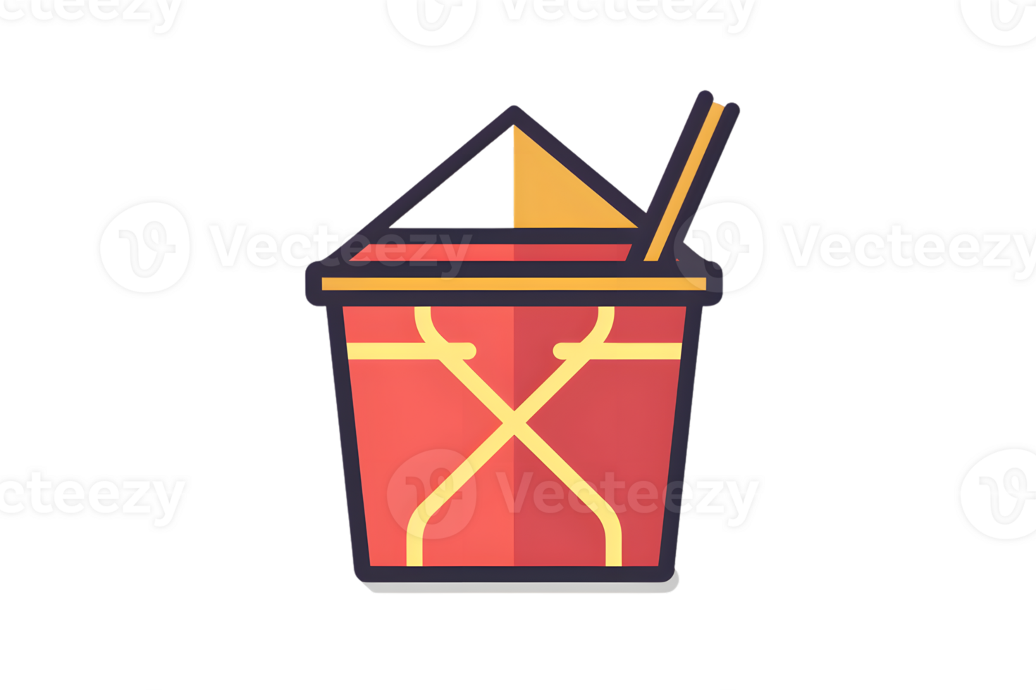 A vibrant red bucket with a yellow handle lid and utensils inside perfect for gardening or o png