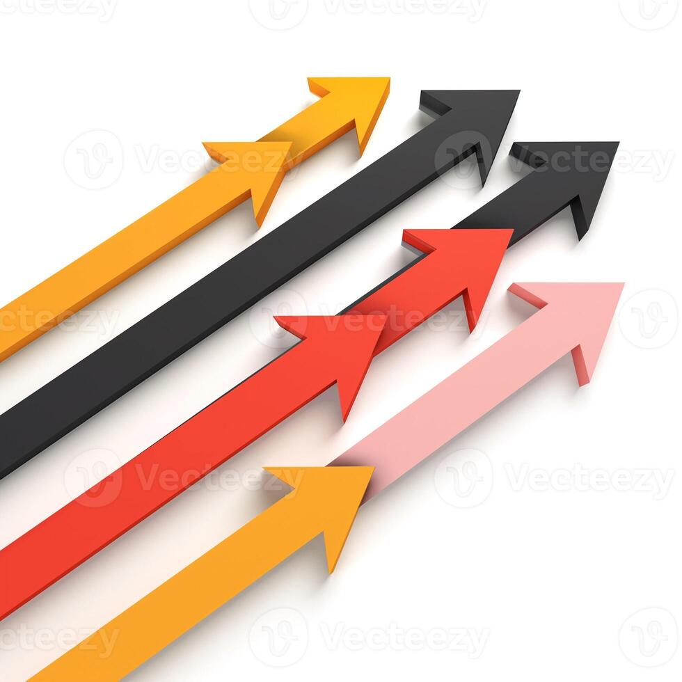 Stylized arrows in black, red, orange, and pink pointing upwards, symbolizing growth and progress. photo