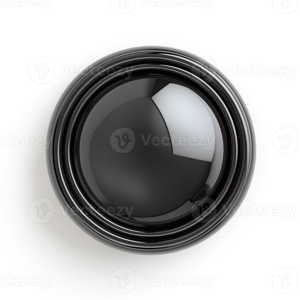 A circular, reflective black object with a glossy finish, creating a modern and minimalist aesthetic. photo