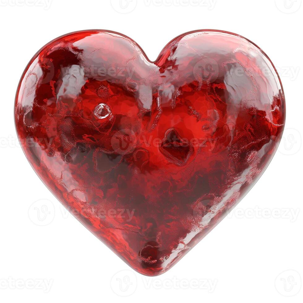 A glossy, translucent red heart-shaped object, symbolizing love and affection. photo