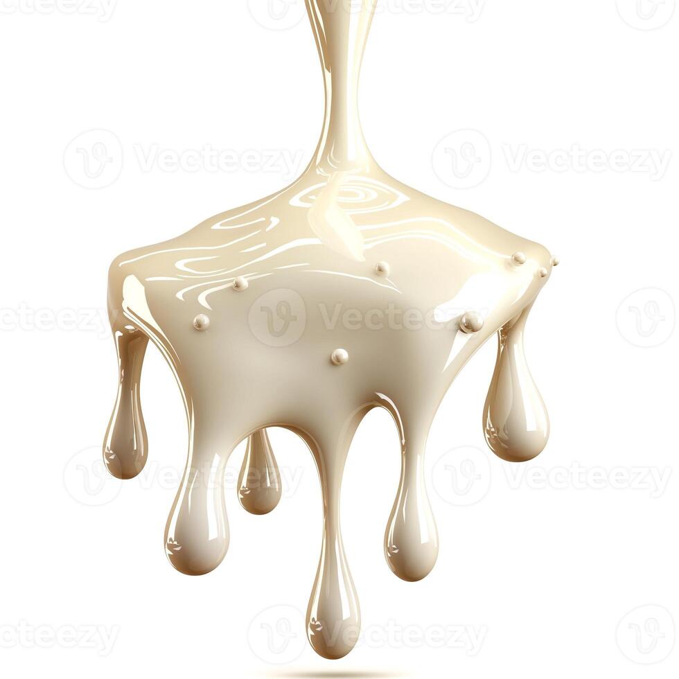 Creamy liquid dripping elegantly, suggesting richness and indulgence with a smooth texture and glossy finish. photo