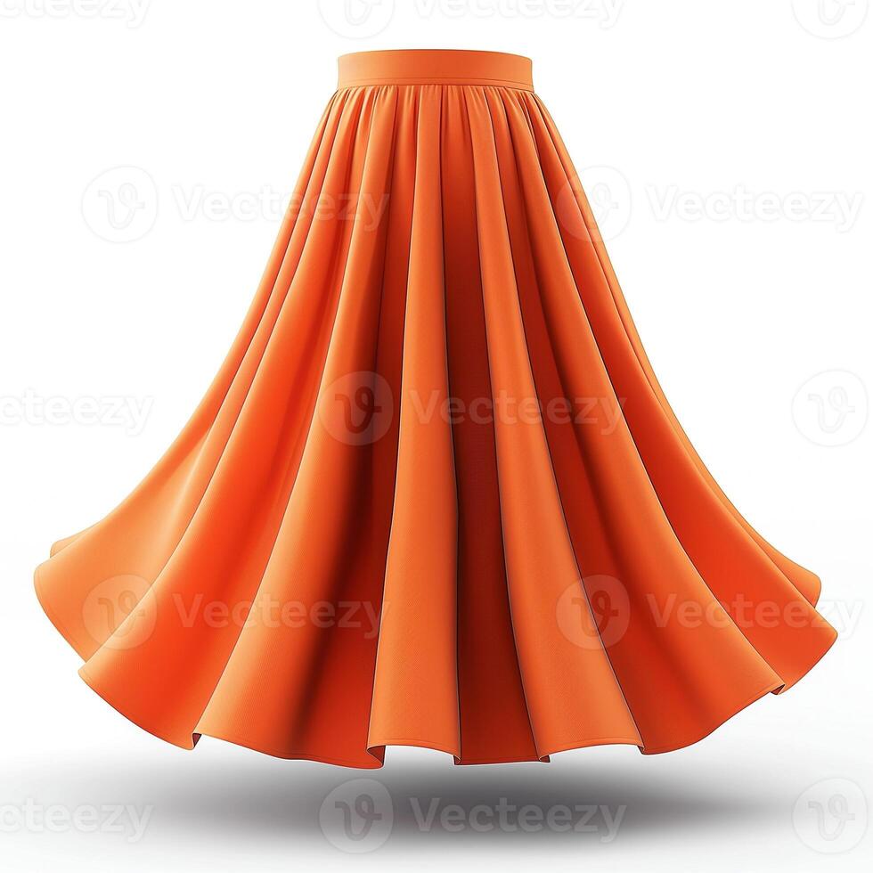 Vibrant orange midi skirt showcasing elegant pleats and a flowing silhouette. photo