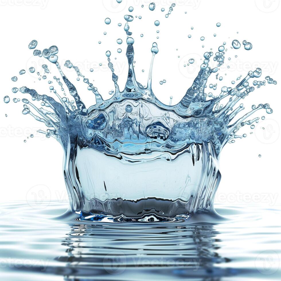 A stunning splash of clear water creating beautiful ripples, showcasing a dynamic moment of fluid motion. photo
