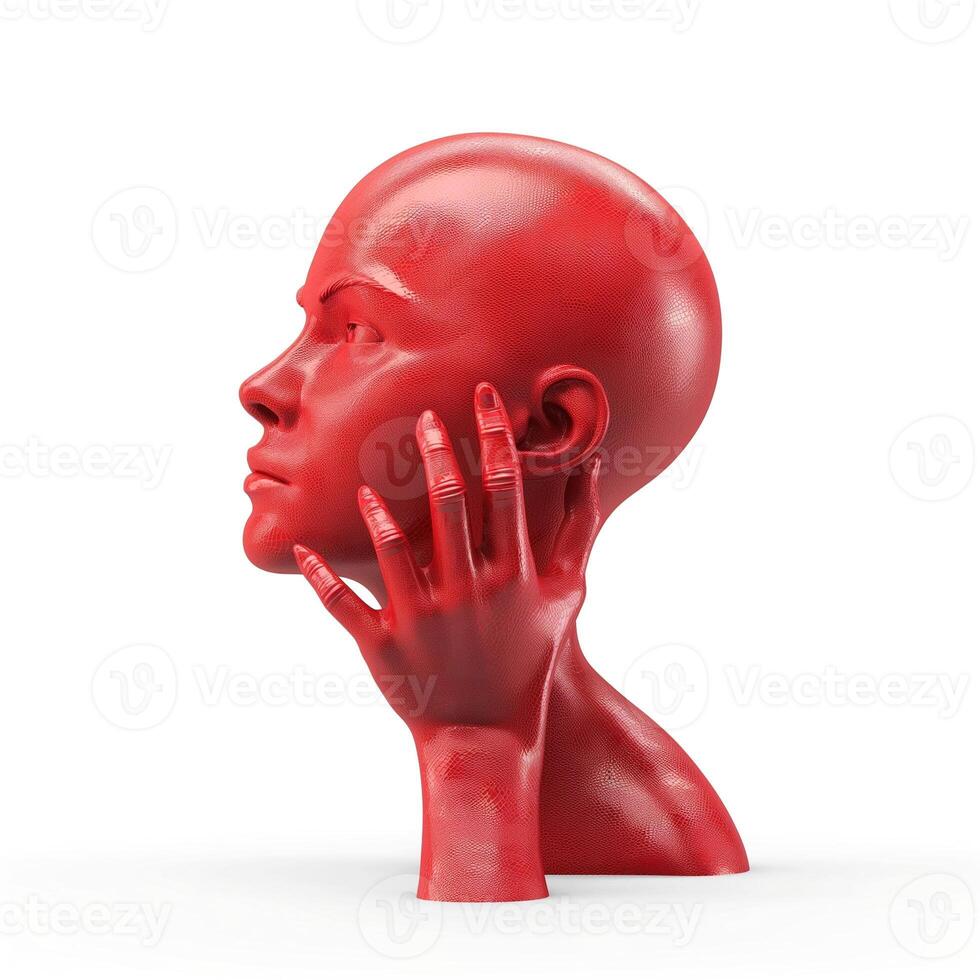 A striking abstract sculpture of a red human-like figure, showcasing a contemplative pose with intricate details. photo