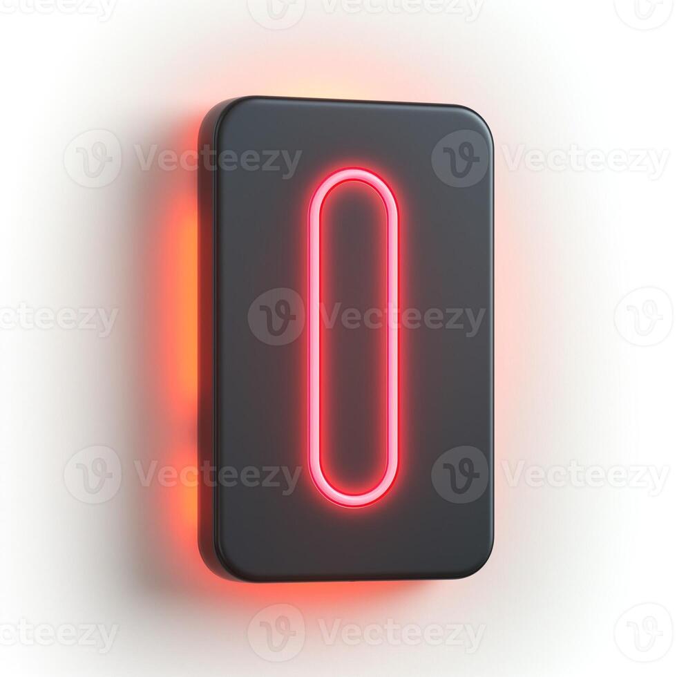 Modern red LED indicator displaying a zero on a sleek black panel against a white background. photo