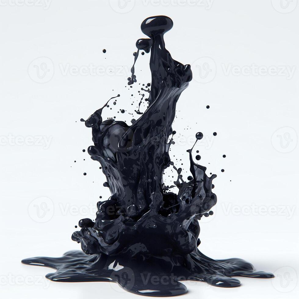 A dramatic splash of thick black paint creating an artistic formation against a light background. photo