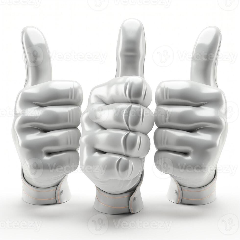 Three metallic hands giving thumbs up, representing positivity and approval. photo