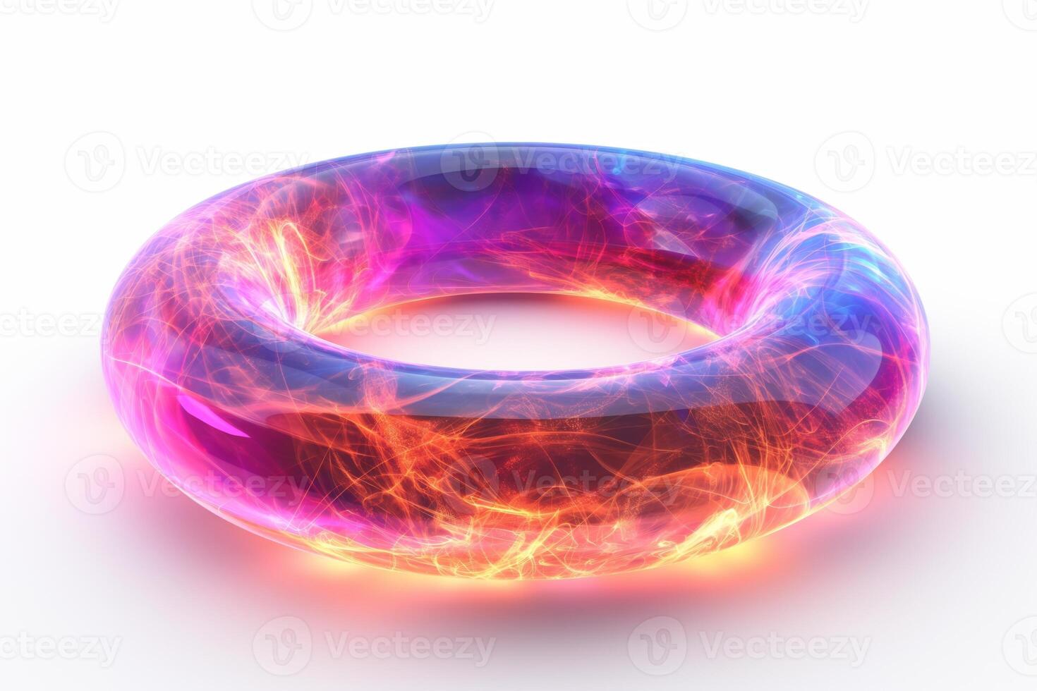 A vibrant, glowing donut-shaped object with swirling purple and fiery orange colors illustrating dynamic energy. photo