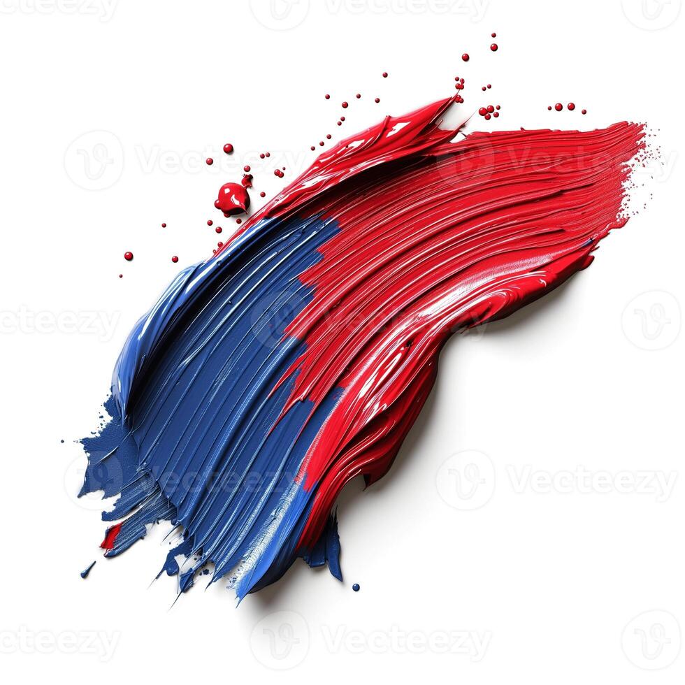 A vibrant smear of red and blue paint, showcasing a dynamic splash of color that evokes creativity and artistic expression. photo