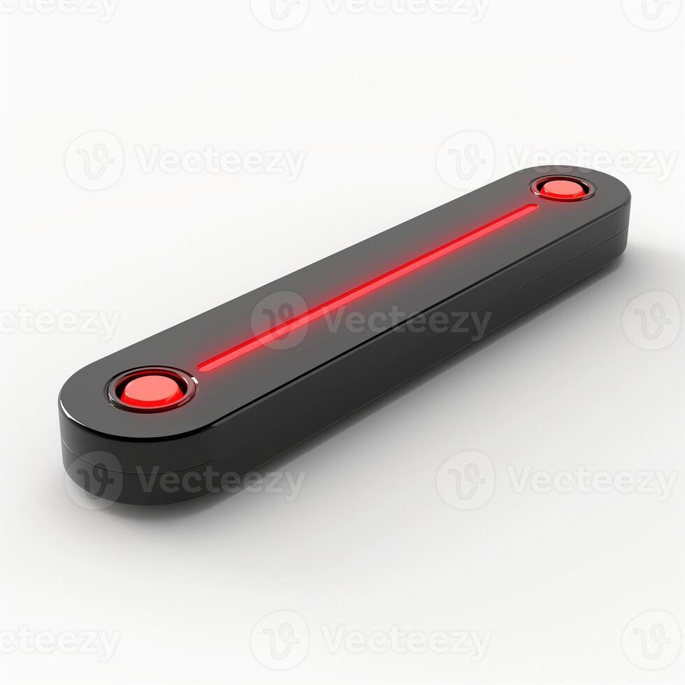 Sleek black device with red illuminated buttons, exuding a modern, tech-inspired aesthetic. photo