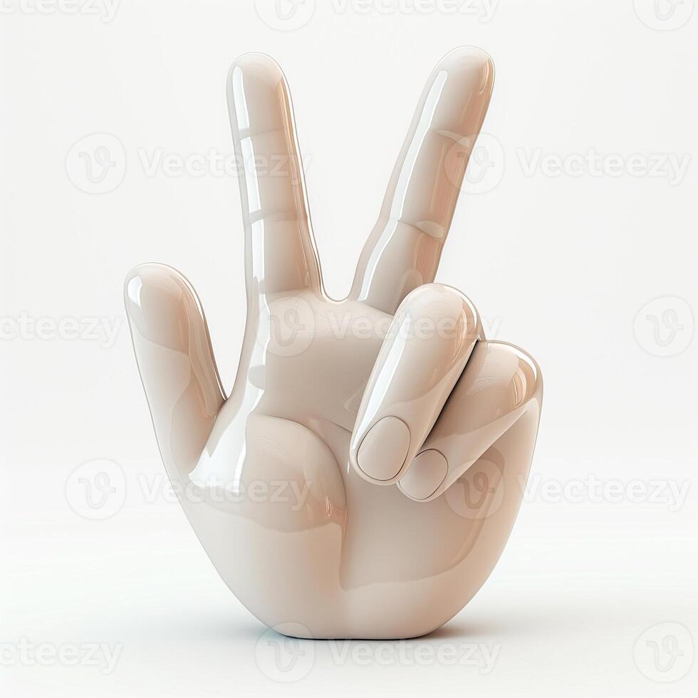 A sleek, modern sculpture of a hand making a peace sign, showcasing smooth, glossy surfaces and a minimalist design. photo