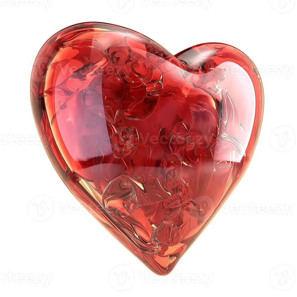A glossy red heart-shaped sculpture with swirling textures, symbolizing love and passion. photo