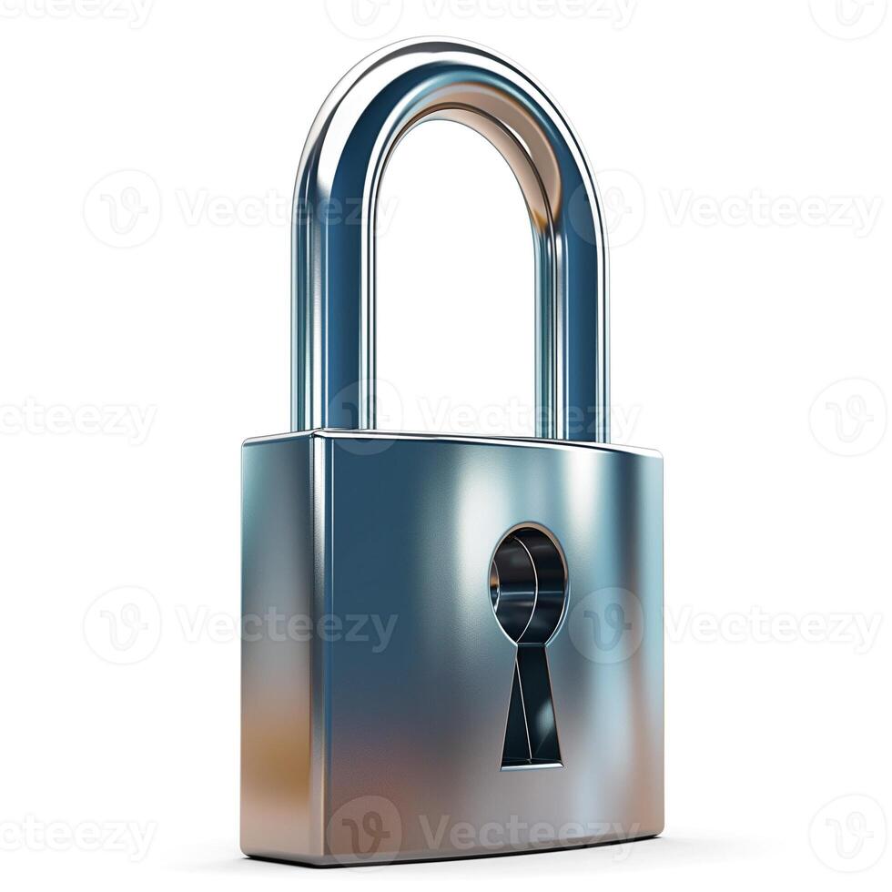 A shiny metallic padlock with a keyhole, symbolizing security and protection in a digital age. photo