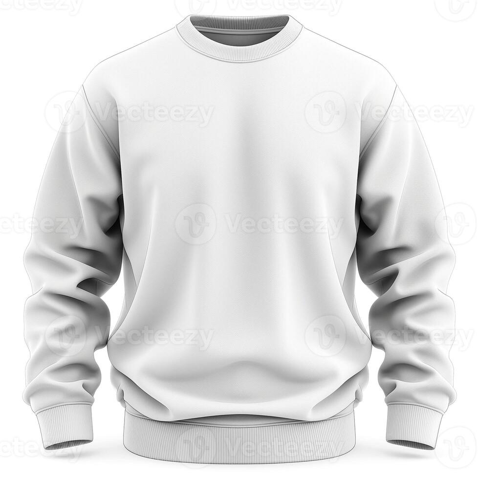 A clean and simple white sweatshirt displayed against a plain background, showcasing its comfortable design and modern aesthetic. photo