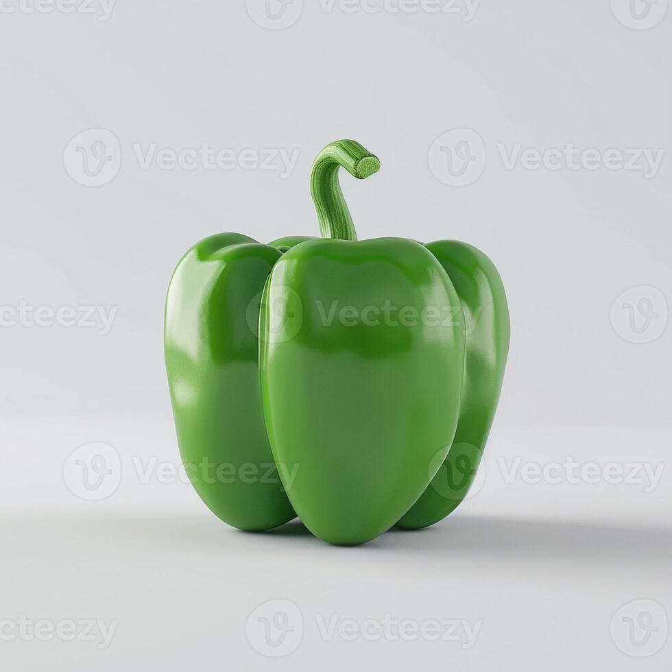 A vibrant green bell pepper on a clean, light background, showcasing its shiny, smooth surface and fresh appeal. photo