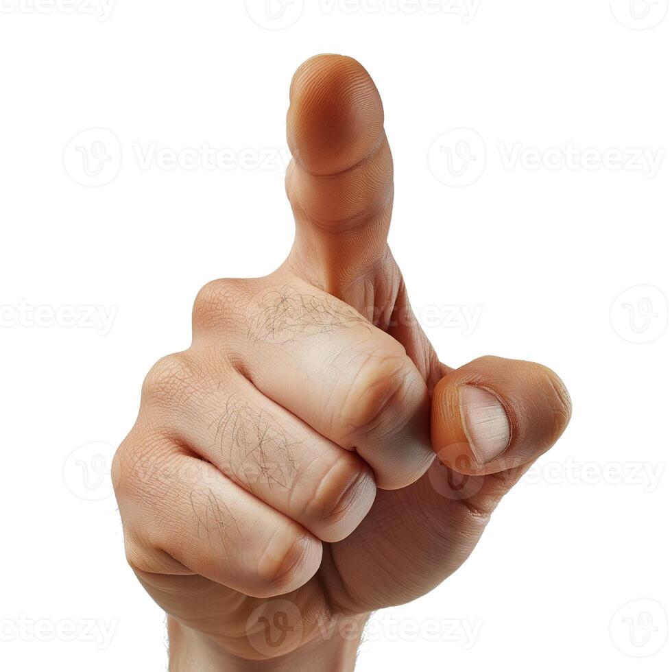 A close-up of a male hand gesturing with a pointed finger, suggesting emphasis or a warning. photo