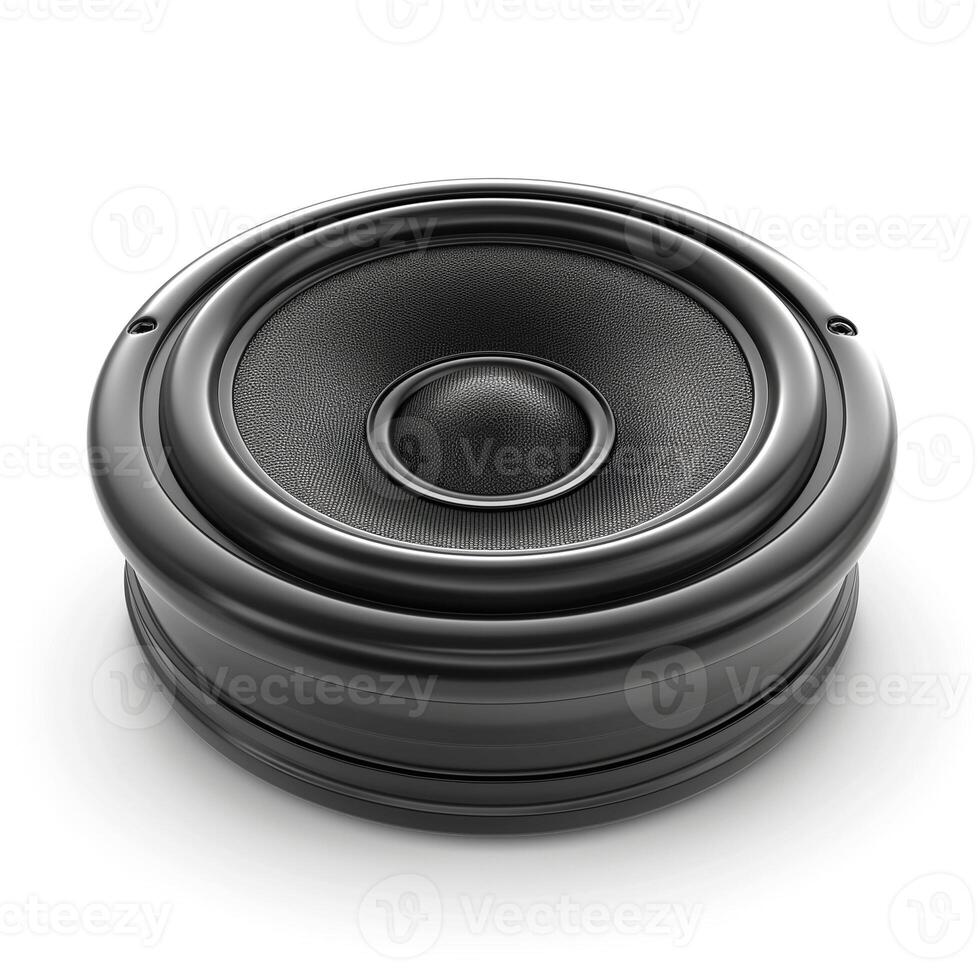 A sleek, black speaker showcasing a modern design with a textured surface, perfect for music enthusiasts. photo