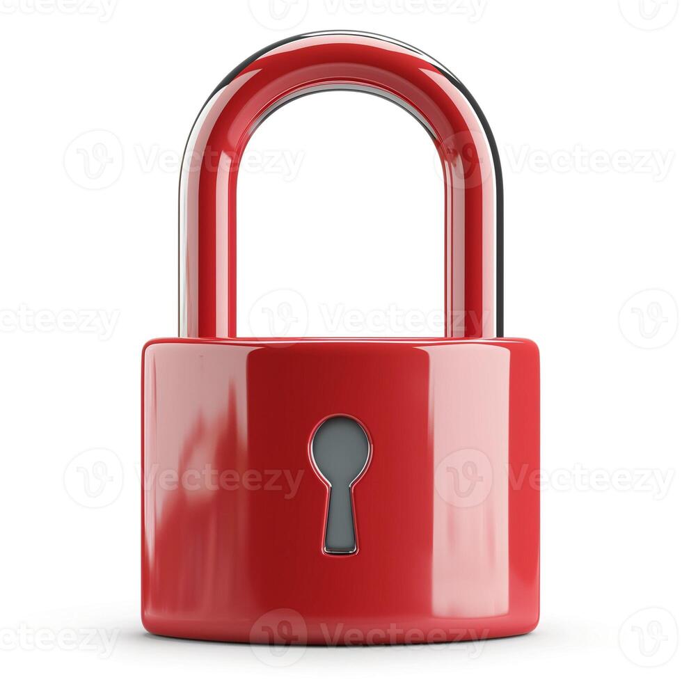 A vibrant red padlock with a shiny silver shackle, emphasizing security and protection. photo