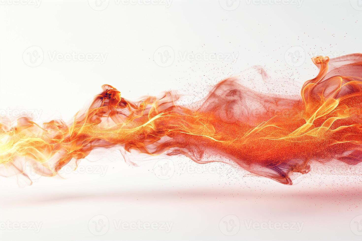 An artistic rendering of vibrant orange and red smoke waves, creating a sense of energy and movement against a white background. photo