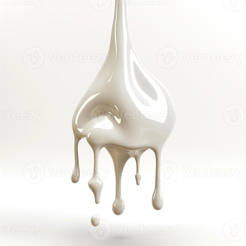 A droplet of creamy liquid suspended mid-air against a soft white background. photo