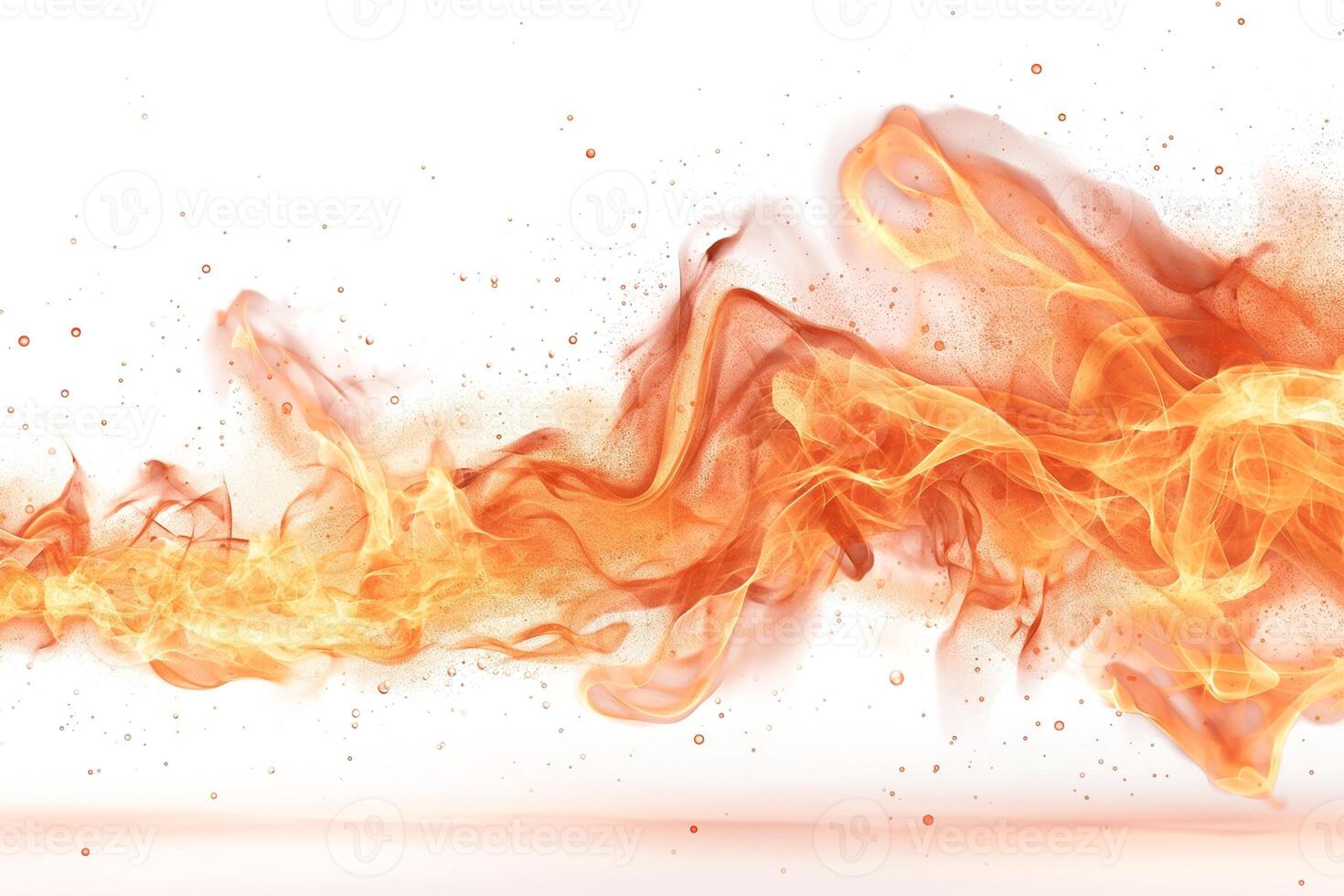 Abstract representation of vibrant orange and yellow flames swirling against a white backdrop. photo