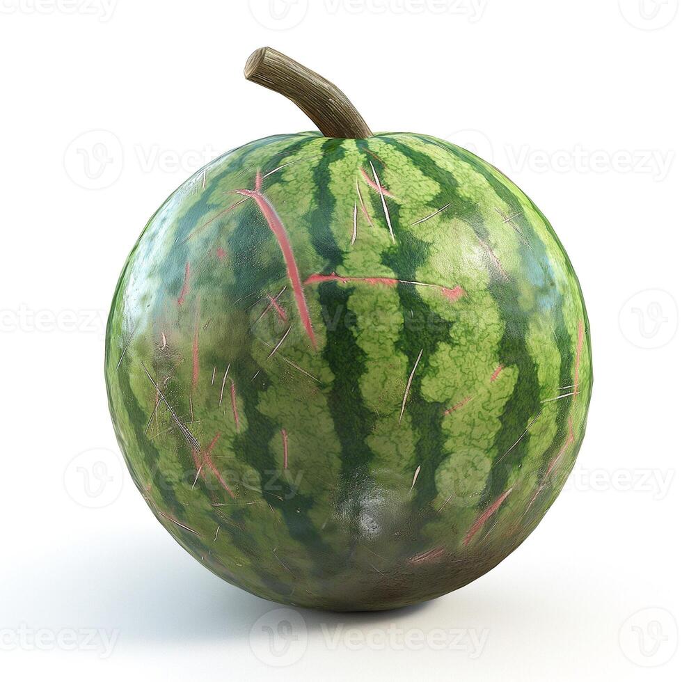 A vibrant, fresh watermelon with a glossy surface and distinct green stripes, showcasing its natural beauty. photo