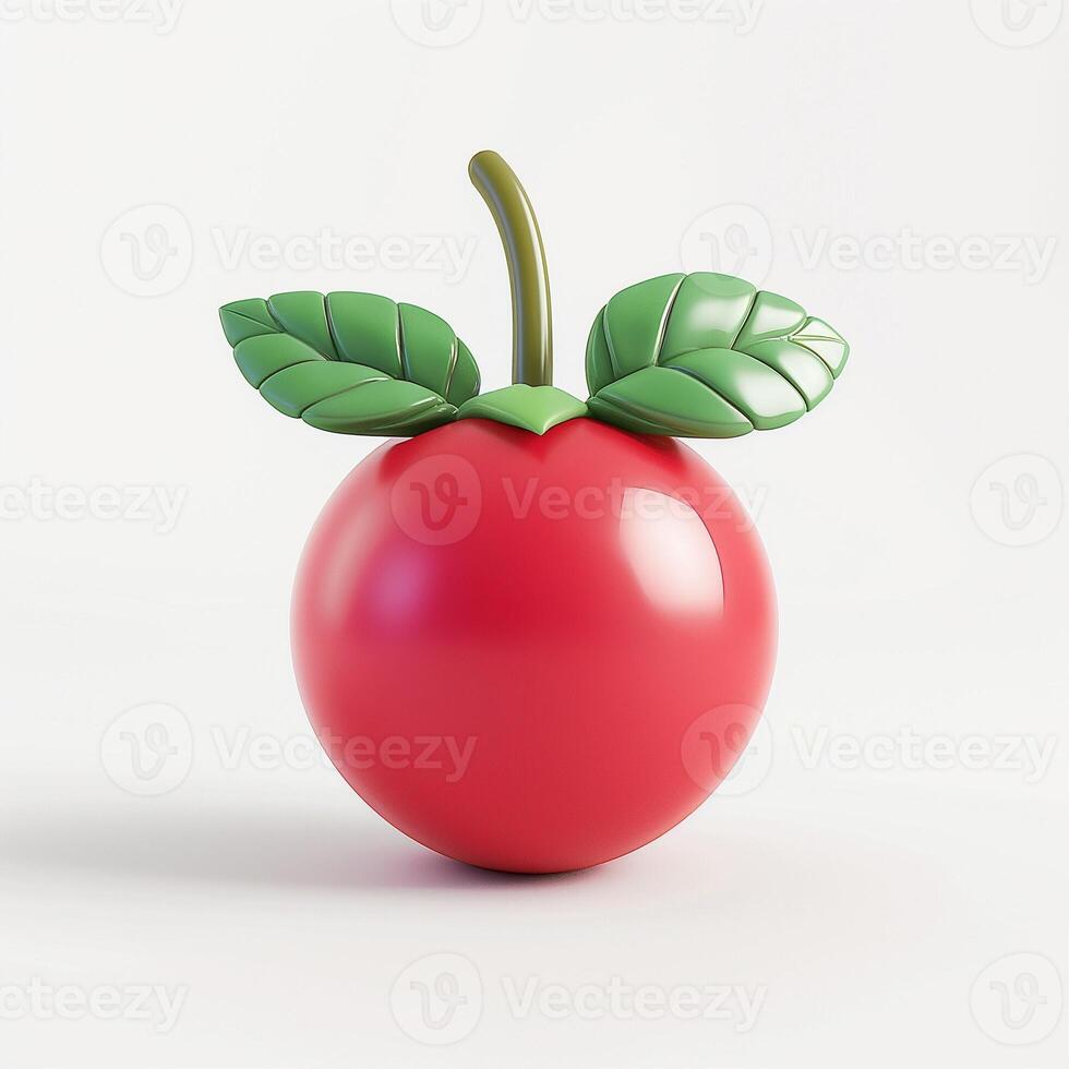 Bright red cherry with vibrant green leaves, presenting a playful and whimsical design. photo
