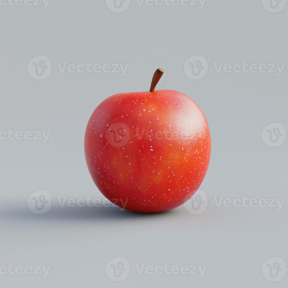 A vibrant red apple with a glossy finish, showcasing its smooth texture and slight speckles, set against a minimalistic background. photo