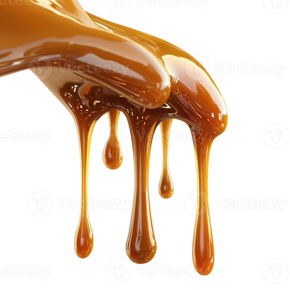 Close-up of hands dripping with thick, golden caramel, creating a deliciously glossy effect. photo