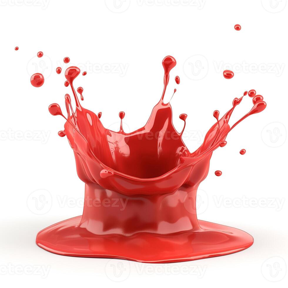 A vibrant splash of red paint creates dynamic movement against a white background, showcasing energy and creativity. photo